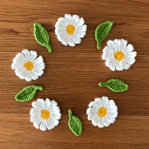 Crocheted Daisies & Leaves