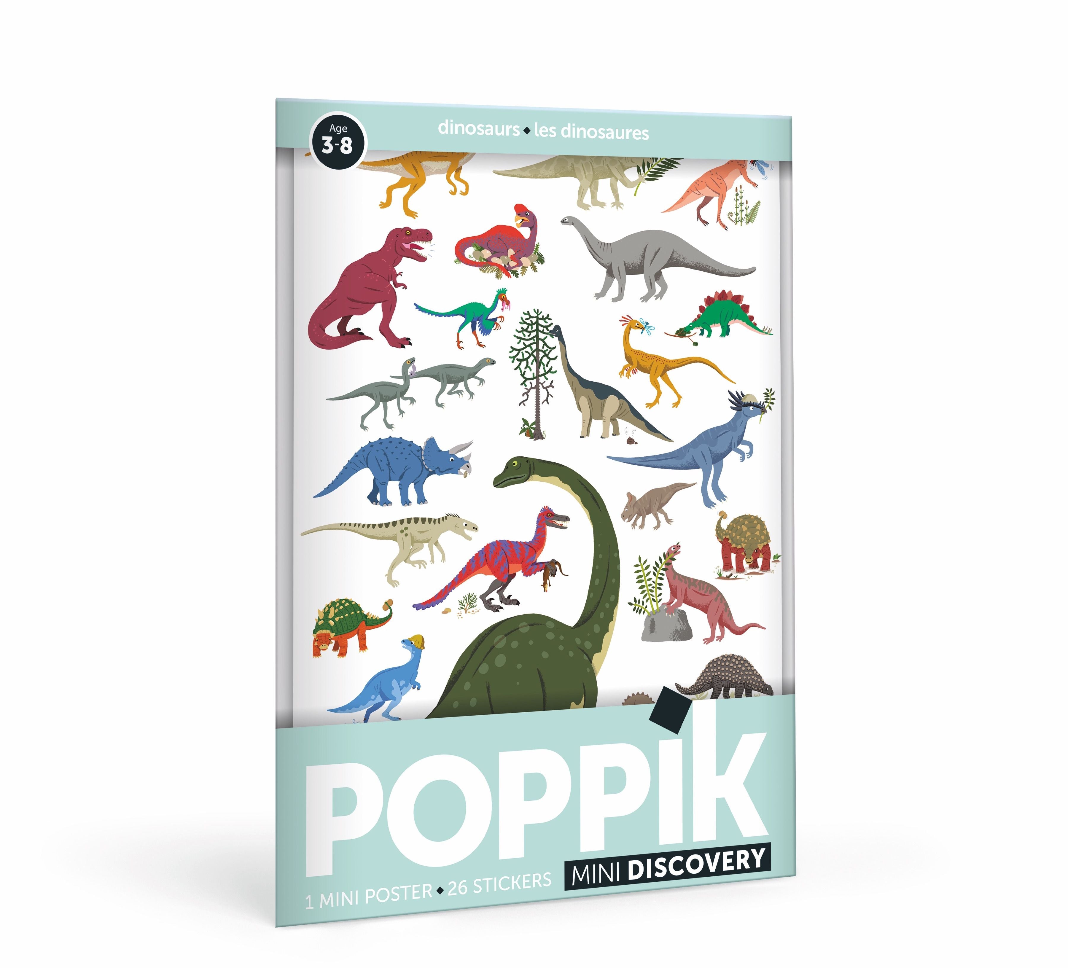 Poppik - Educational poster with repositionnable stickers - Dinosaurs -  Little Zebra